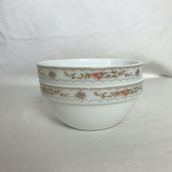 Krystallo Set of 2 Small White Milk Glass Bowls With Floral Accent Bands - Picture 5 of 7